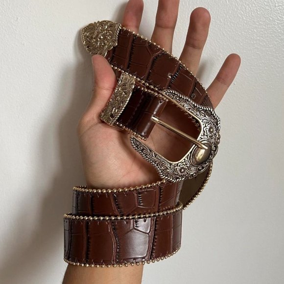 Vintage style brown American western gold boho belt - Picture 5 of 8